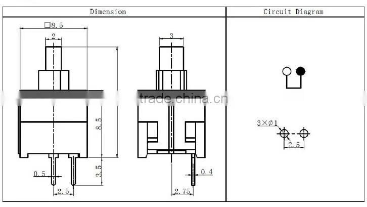 PS851-02 2 pins 8.5*8.5 push button switch