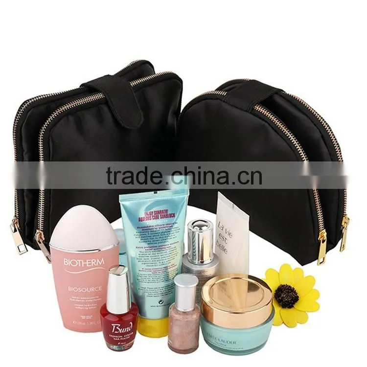 Satin Two Compartments Toiletry Bag Portable Travel Cosmetic Bag