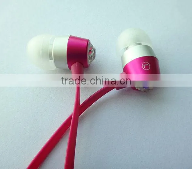 High quality diamond earphone new crystal earphone flat cable design earphone