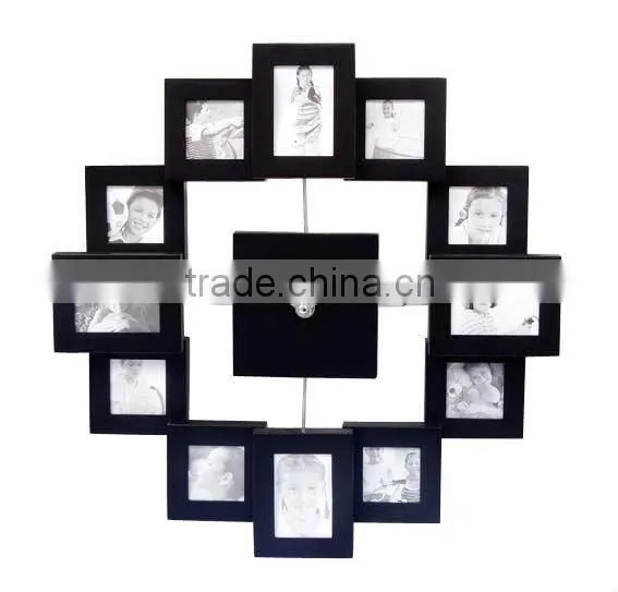Fashional decorative wall clock with 12 colorful photo frames
