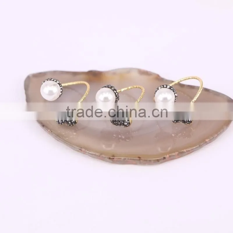 Natural Freshwater Pearl Ring, Snakeskin Rings, Pave Setting Crystal Jewelry Finger Gemstone Fashion Ring
