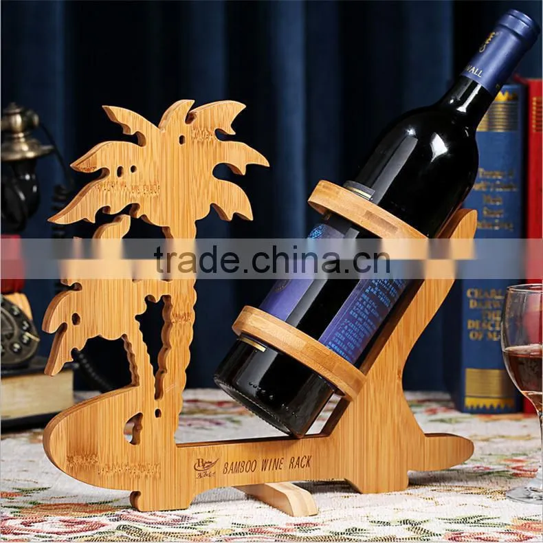 WR014/100% Bamboo Material Chinese Style Hot Sale Coco Shaped Folding Bamboo Wine Rack