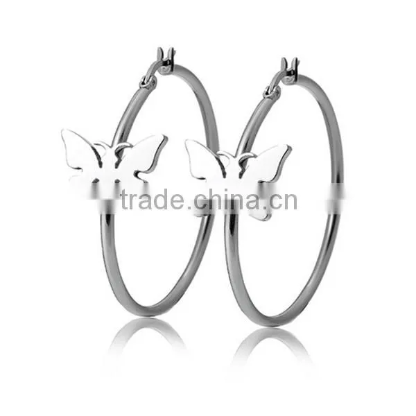Wholesale Europe Brand Jewelry Stainless Steel SIlver Polishing Butterfly Hoop Earring Big Hook