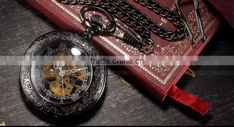 Vintage Transparent Mechanical Skeleton FOB Pendant Men Pocket Watch