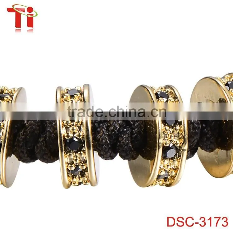 Fashion gold plated zircon stoppers macrame bracelet braided rope, 18k gold jewellery wholesale charm bracelet