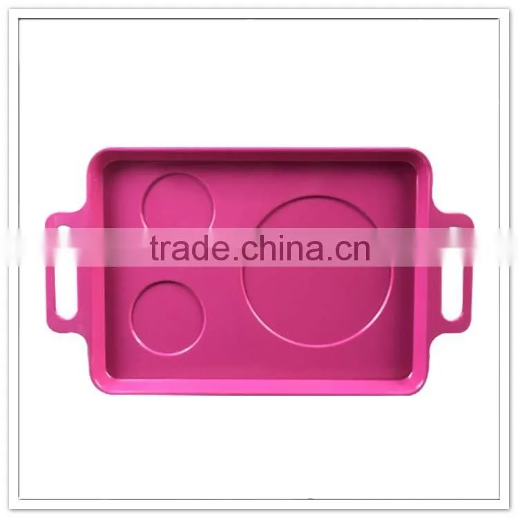 Pink solid color canteen use devided tray with handles