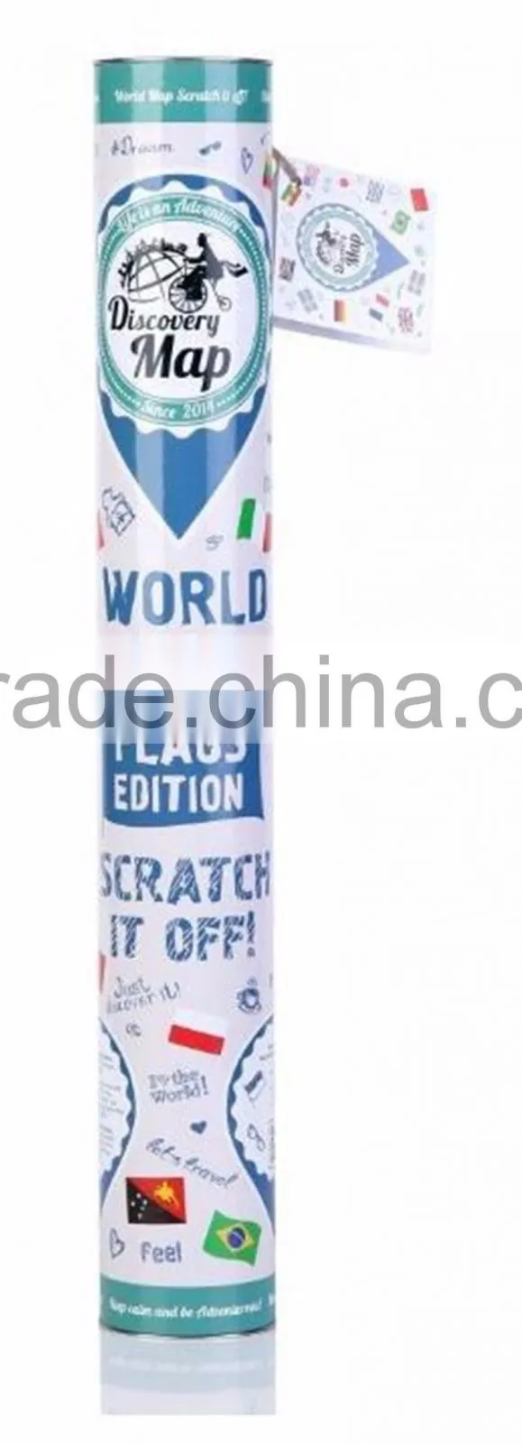 New World Map with Scratch off Flags Edition Tube Packaging Scratch travel world map AMA-13