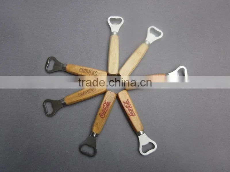 Fancy trade assurance promotion custom wood beer bottle opener with wooden handle wholesale
