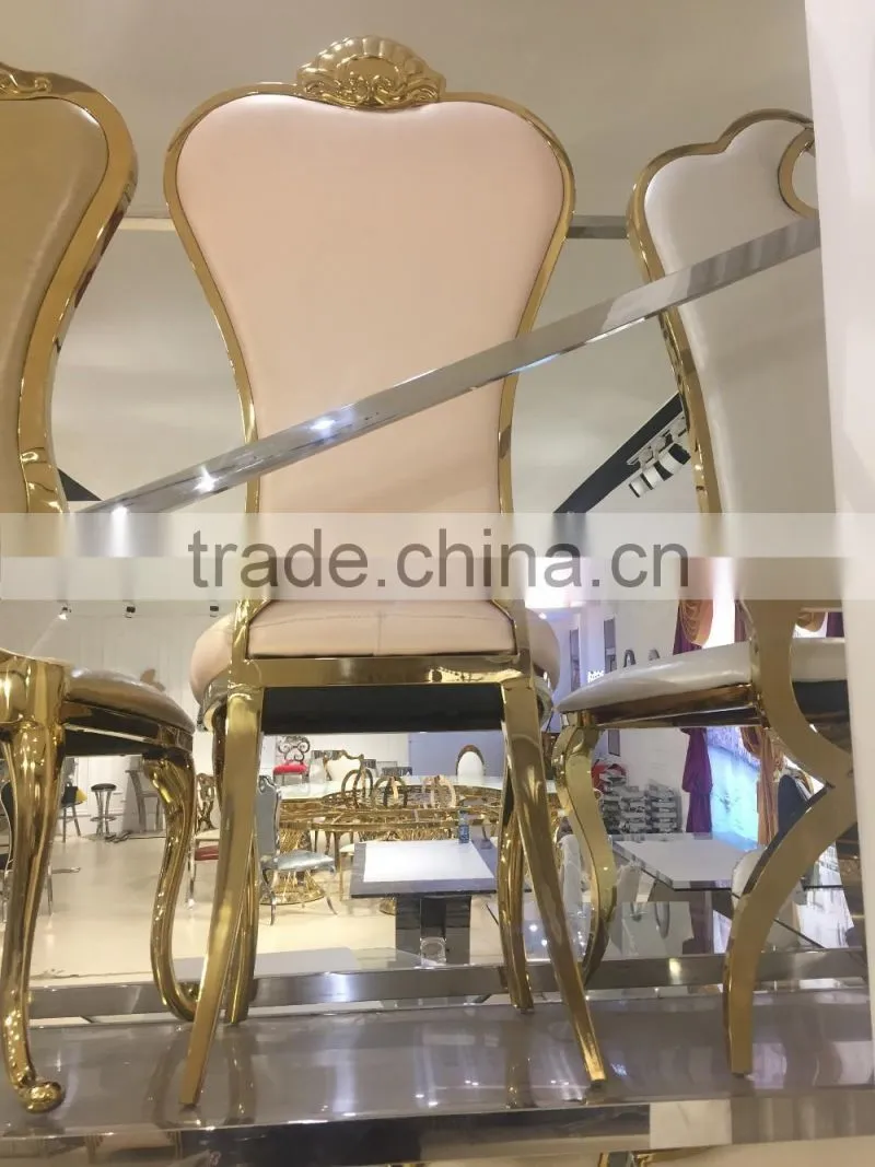 luxury white stitching PU back golden wedding chair