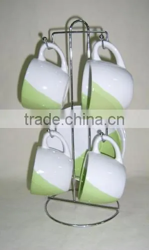 Set 4 multi color ceramic coffee mug sets with stand