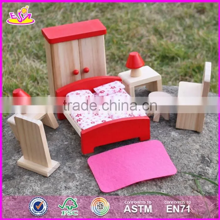 2017 New design children toys red wooden dolls house furniture W06B053