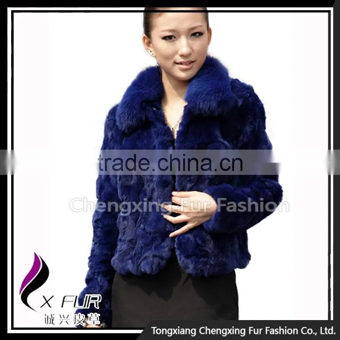 CX-G-A-70 High Quality Rex Rabbit Fur With Fox Fur Collar Women Coat/ Winter Jacket