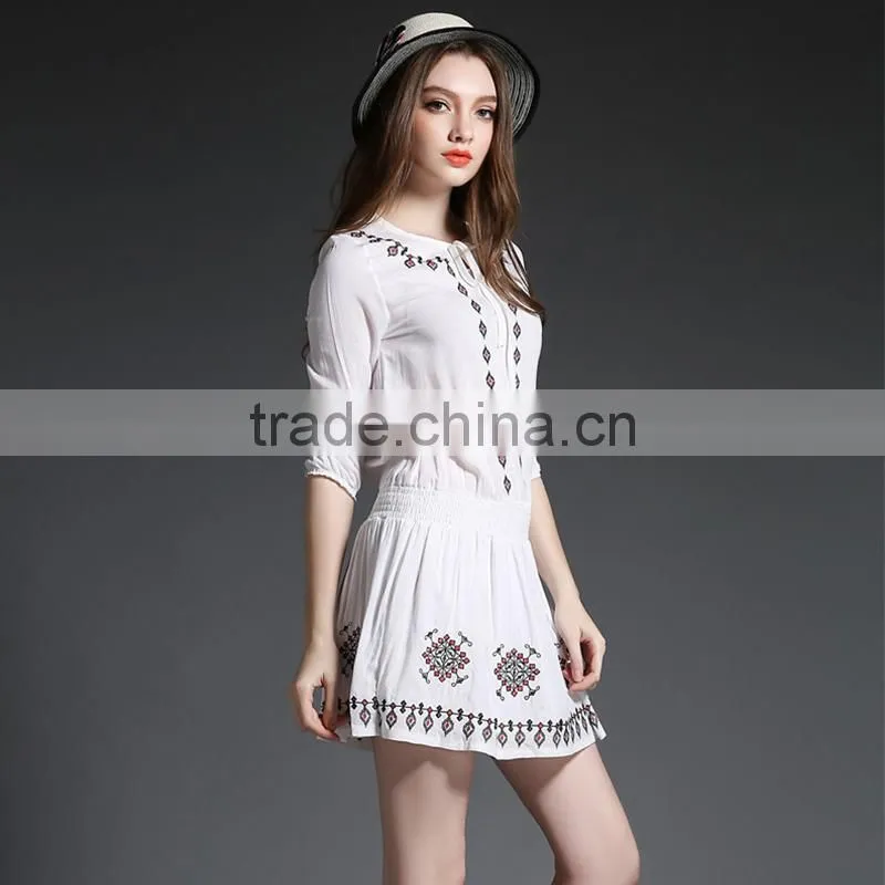 Maxnegio bohemian style white embroidery mini dresses for juniors