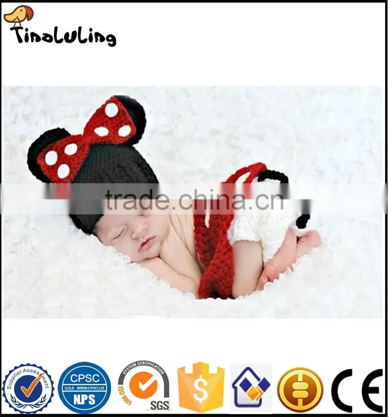 Cartoon Mouse Style Baby Infant Newborn Hand Knitted Crochet Hat Costume Baby Photograph Props Set NPT100
