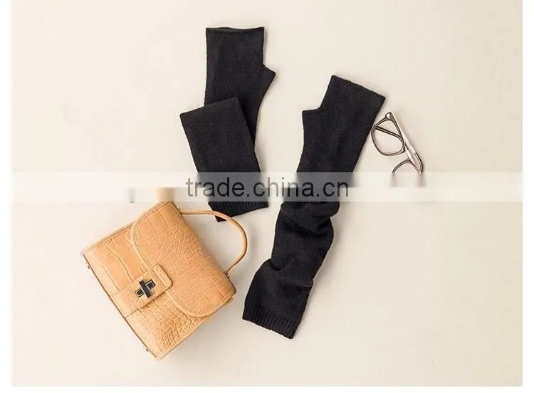 Black stylish ladies long fingerless thickening cashmere glove
