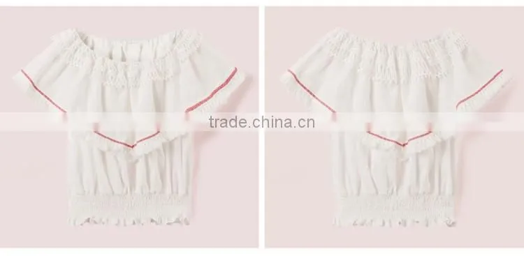 2017 latest fashion design lotus leaf sleeve sexy ladies top women blouse for wholesale
