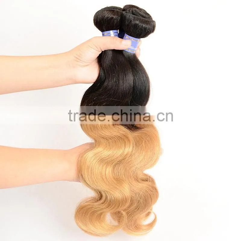 Factory direct wholesale paypal accept fast shipping 1b/27 two tone hair weave