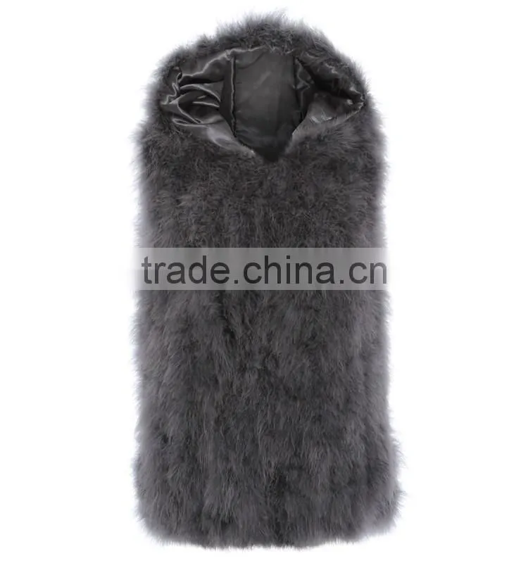 SJ007-01 Hot Sale Hooded Real Feather Clothes for Woman