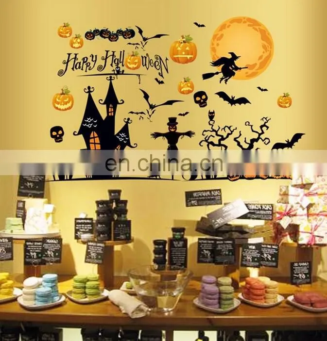 Halloween Theme Castle Pumpkin Bat Window/Wall Sticker Halloween Decoration Home Decoration