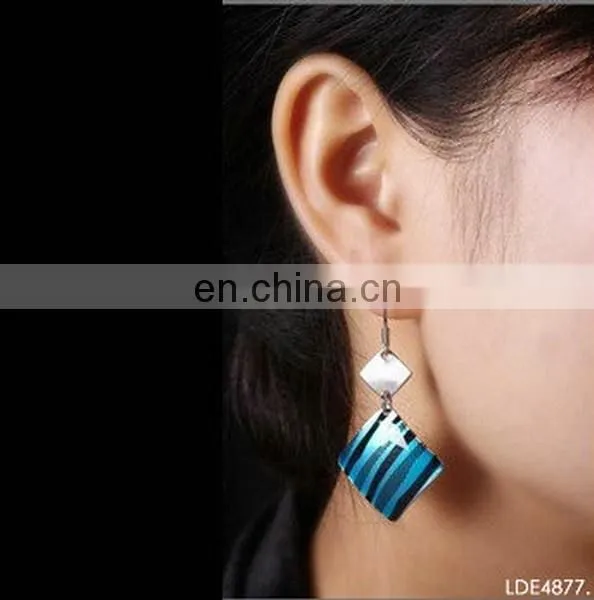 Aquamarine crystals embelished chevron dangle earrings