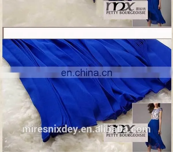 Women Emboridery Chiffon Dress with Short Sleeve