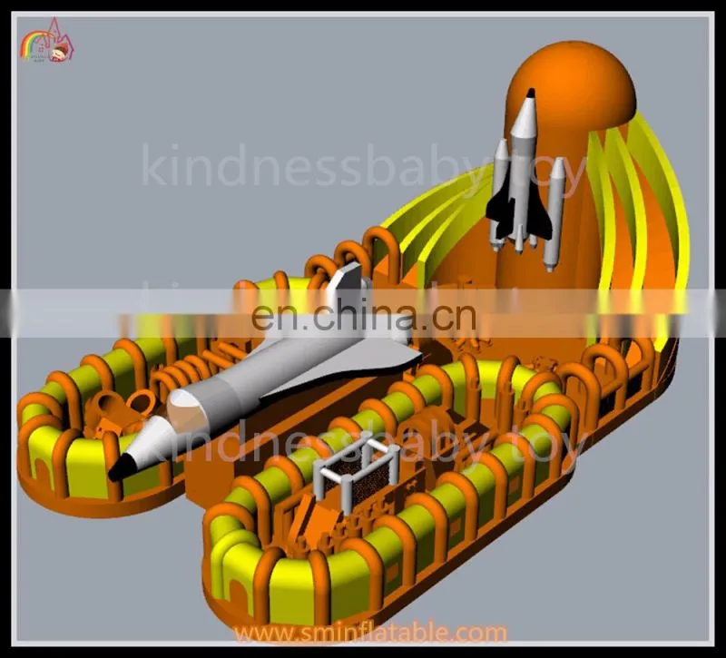 Inflatable rocket castle, inflatable backyard, inflatable funcity with dual slide