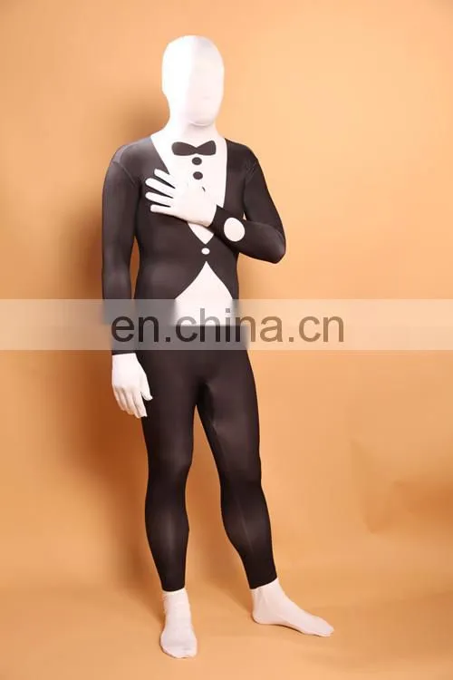 Black & White Slender Man Spandex Lycra Bodysuit Zentai Suits Halloween Fancy Dress