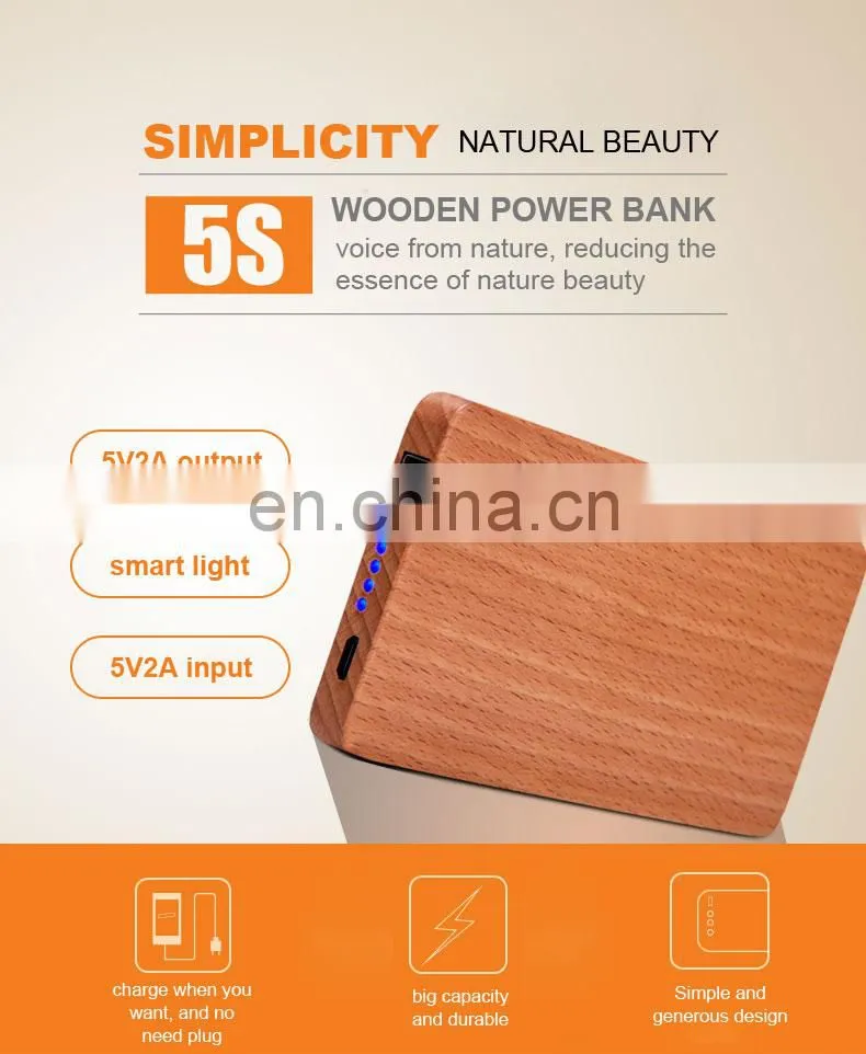 2020 walnut wooden mobile phone power bank charger 8000mah wood mobile power bank portable charger