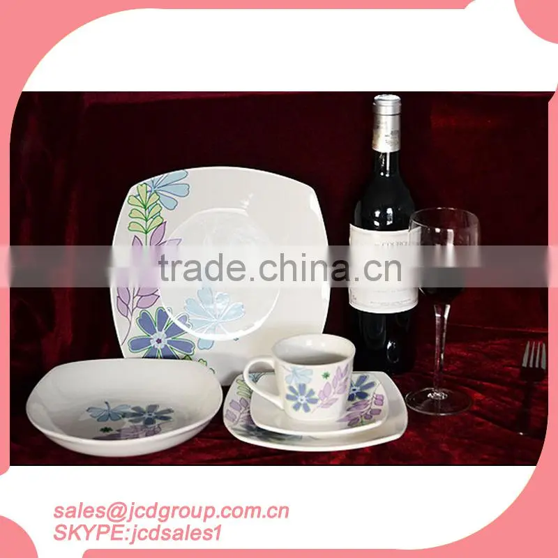 White Porcelain Square Dinner Set Of 20 Pcs With Decal
