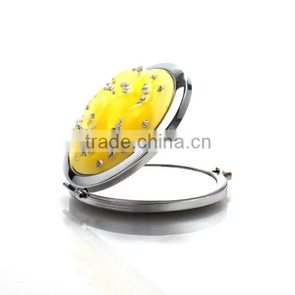 Fashion resin flower with rhinestone cosmetic mirror