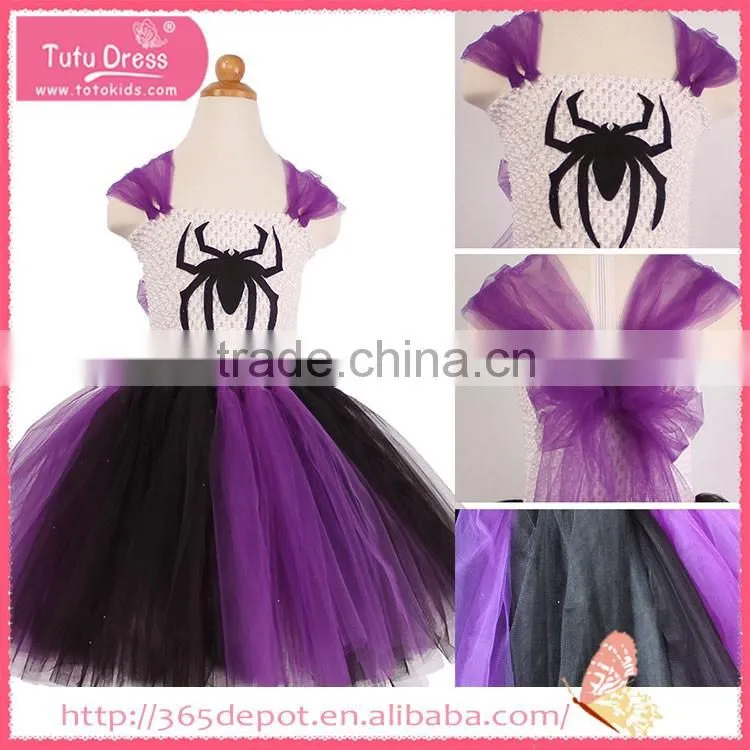For halloween celebration deep purple gauze dress with spider pattern halloween costume
