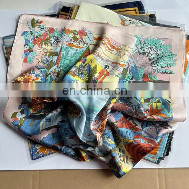 Luxury Vintage Unique Pattern Custom Square 100% Natural Silk Scarves For Women