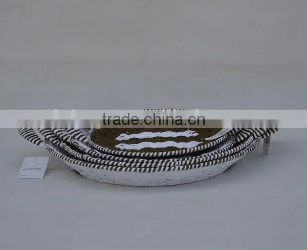 set of 4 round shape handmade paper rope woven tray
