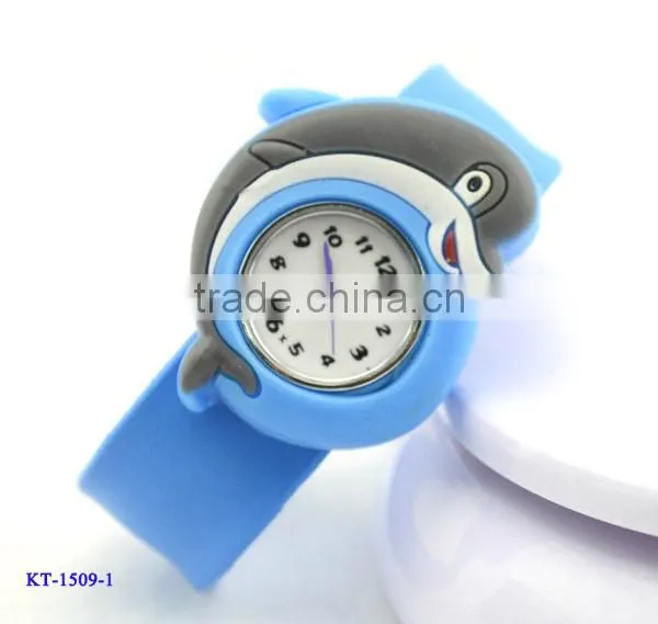 Cute dolphin slap watch with glass face quartz movt silicone strap for child