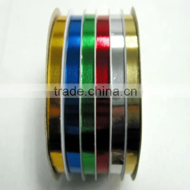 5mm*4m*6 Rolls Metallic Ribbon on white Plastic Stoll for Christmas Decorative Gift Wrapping