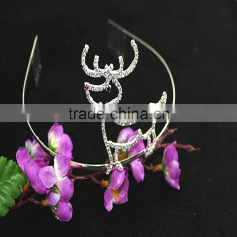 2015 Latest moder Large Pageant Crystal deer bride crown for fashion ladies