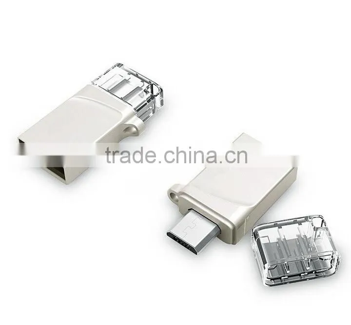 slim metal otg usb flash drive with plastic case in silver color