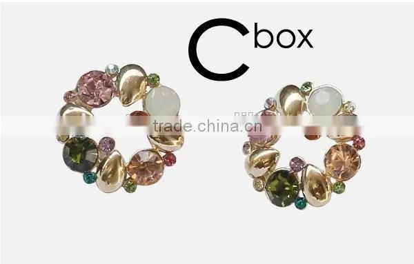 Round Colorful Stud Earring Flower Crystal Earring Clear Rhinestone Crystal Stud Earrings