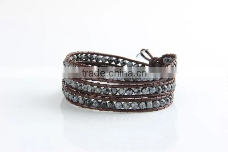 Semi-Precious Bead Handmade Wrap Bracelet Leather Bracelet Natural Stone Bracelet Women