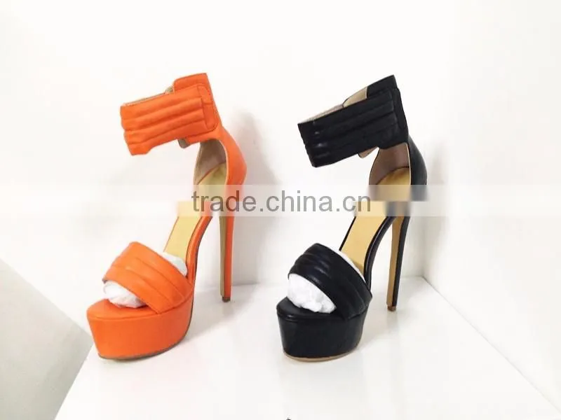 Catwalk Sky High New Sandal 16CM Height Black and Orange Leather Heels High Heel Women Sandals