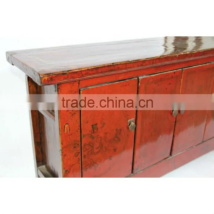 Chinese antique shiny red sideboard cabinet