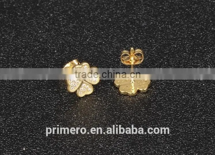Temperament Fashion 18K Gold Plated Clover Earrings Findings Wholesale
