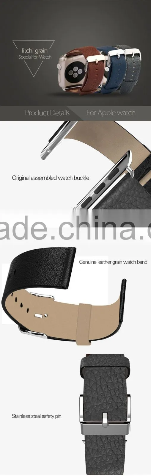 Shengo Hot Selling High Quality Leather Strap Watch Band for Apple watch