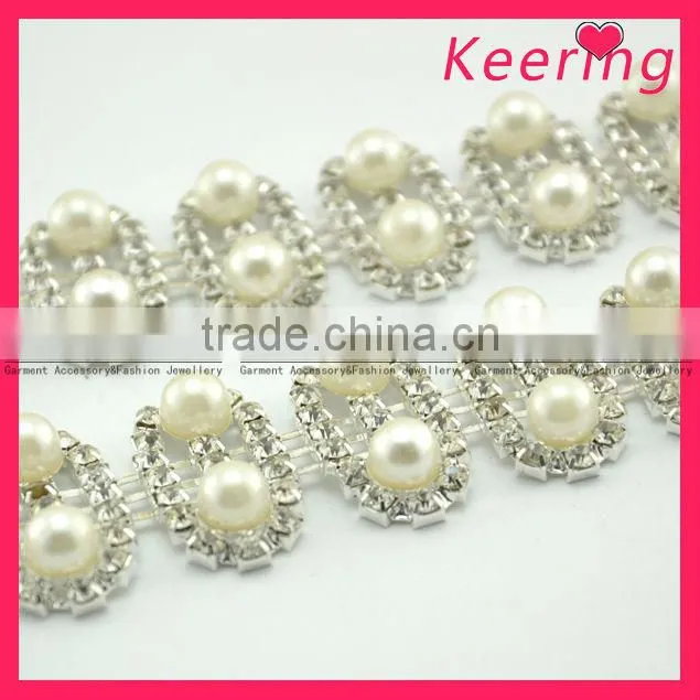 Wholesale 2014 pearl wedding triming rhinestone chain WRC -094