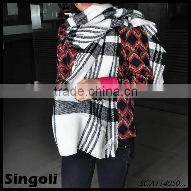 Fashio Trendy 2015 Spring ladies black and white Plaid Blanket Scarf