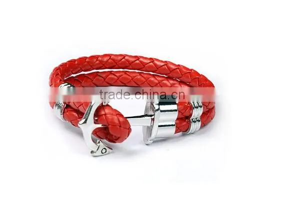 >>New arrival SW16490 braided leather anchor bracelet/