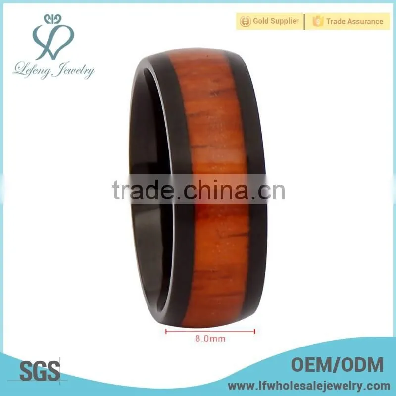 Custom plated black titinium engagement bands with custom wood grain