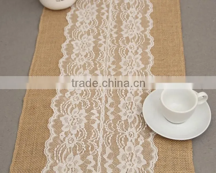 30*275cm Extra Large Burlap Tablecloth With Lace,Jute Burlap Trimming For Decoration