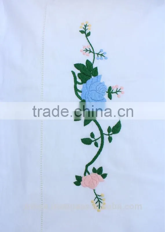 White cotton flowers embroidered hemstitched pillowcases