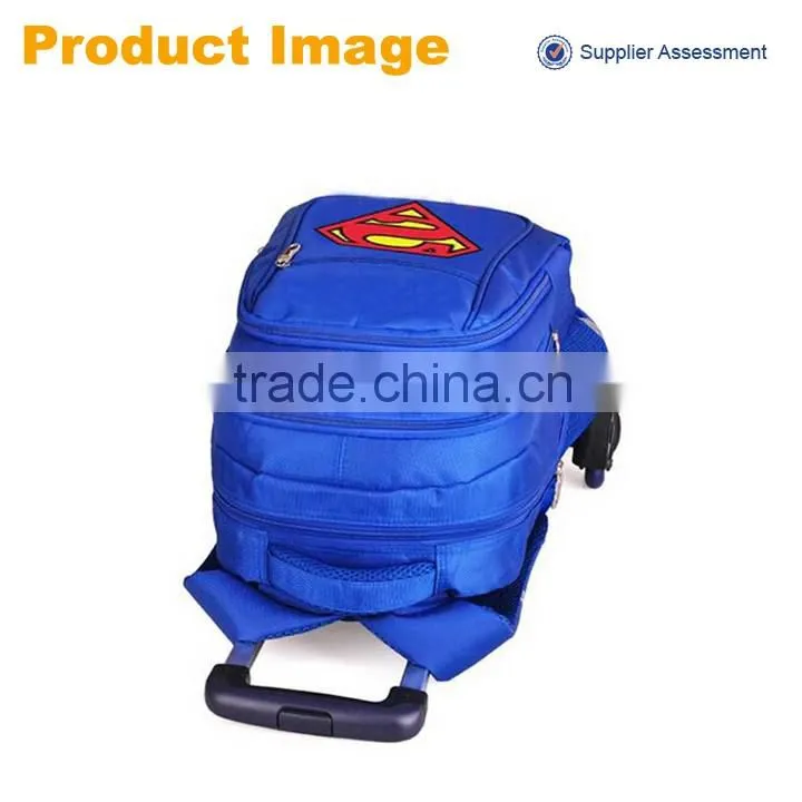 2016 China sannovo wholesale latest fashion superman school trolley bags for boys